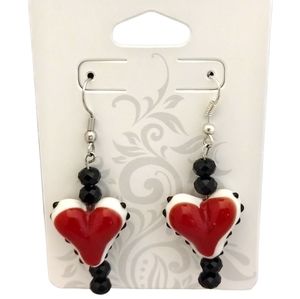 Heart Lamp work Dangle Earrings Handcrafted Love Valentine NWT